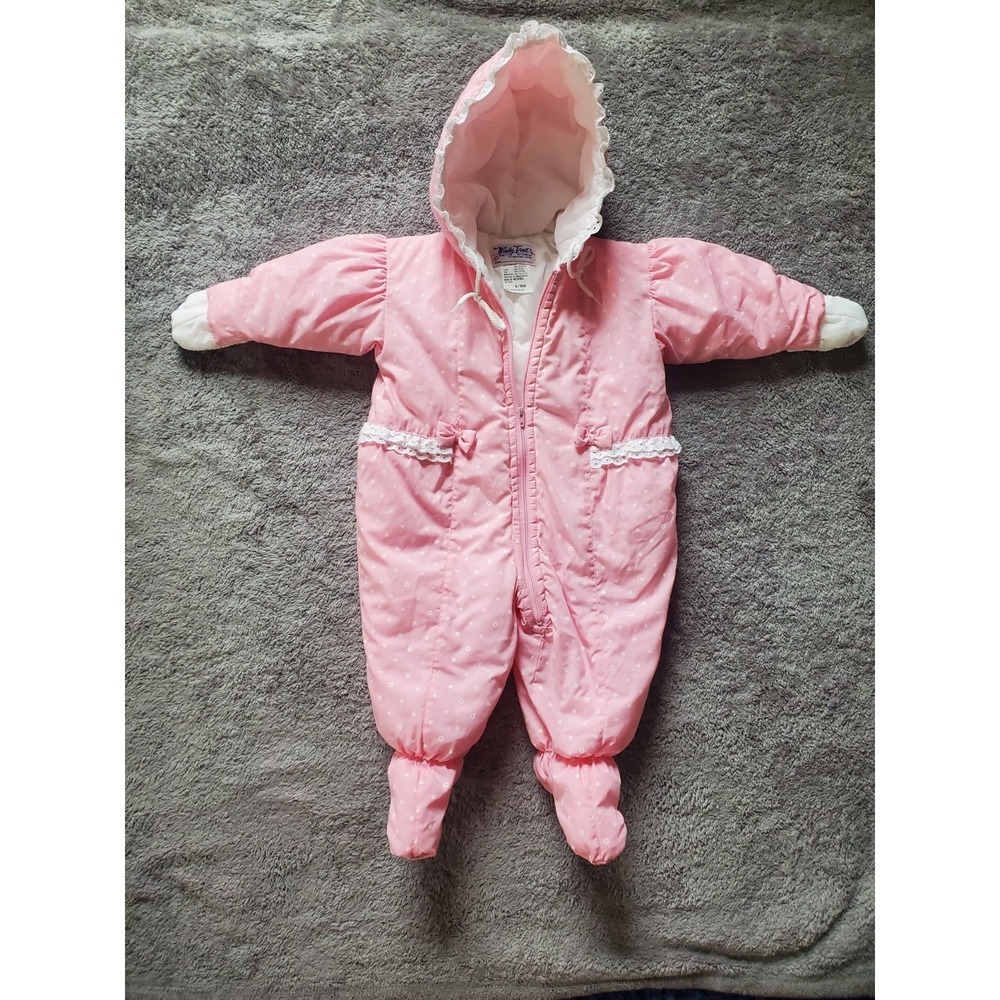 Vintage 90s Windy Trial Pink  Snow Suit Bib Baby Size 6-9M